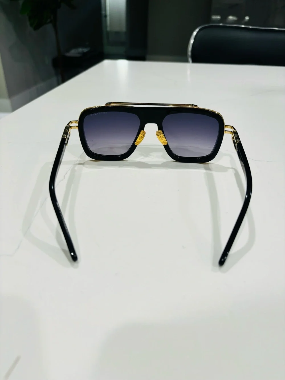 Fashion Black & Gold Square Aviator Sunglasses